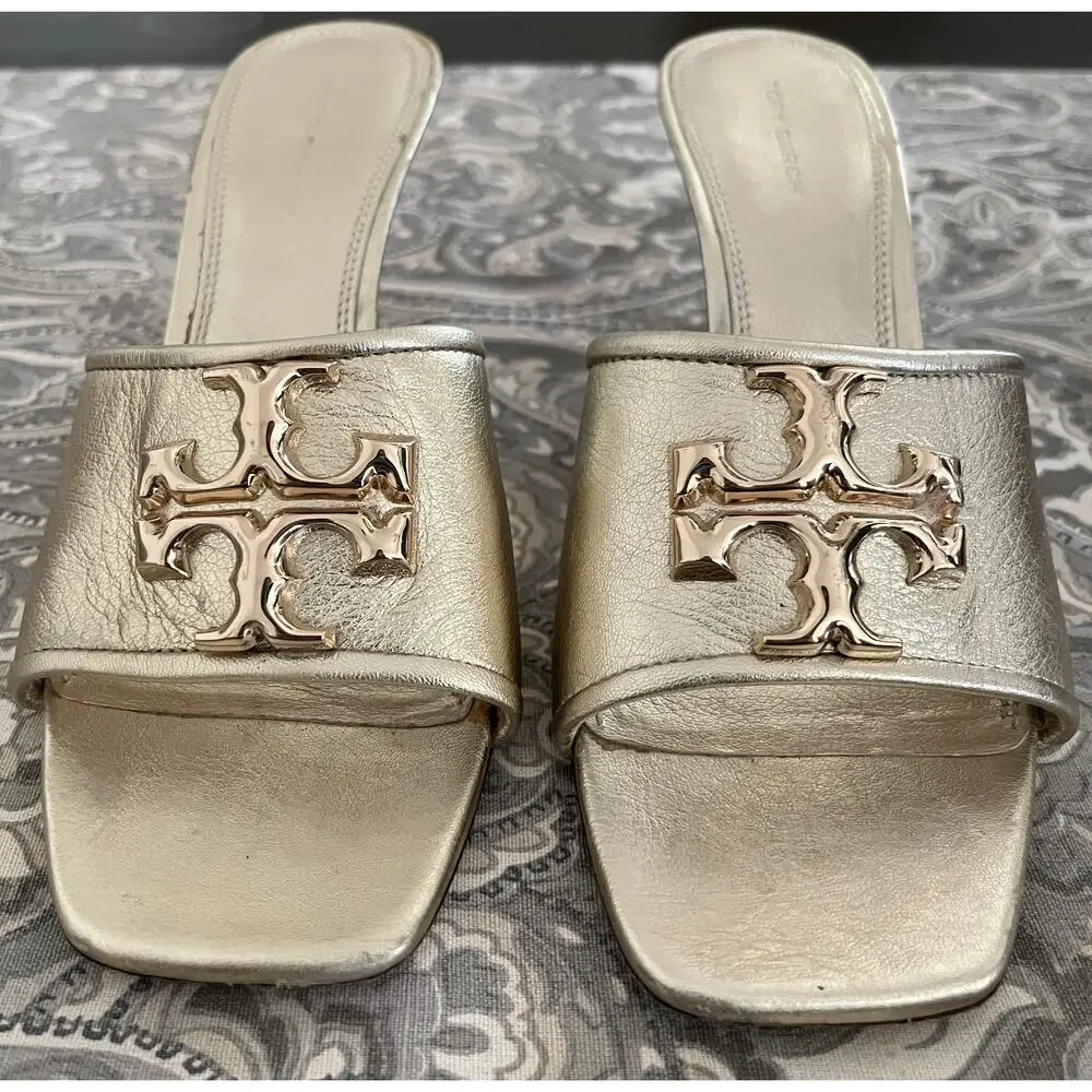 Tory Burch Eleanor Metallic Gold Medallion Mule Sandals